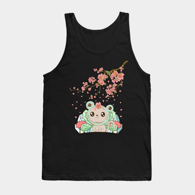 Fairycore Aesthetic Fairy Cat Frog Cherry Blossom Tank Top by Alex21